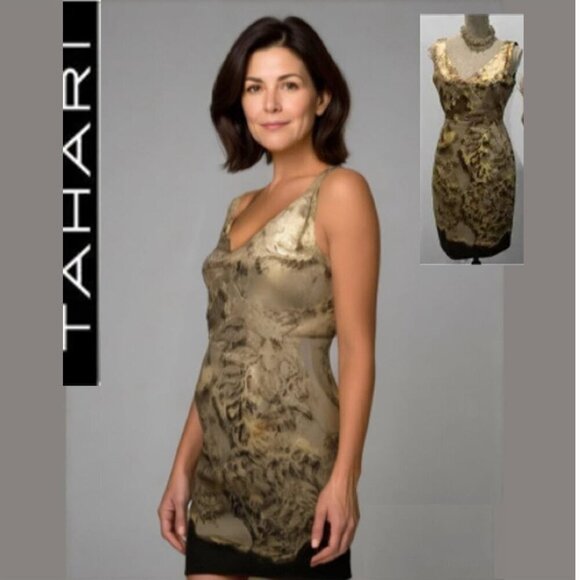 Tahari Gold METALLIC ABSTRACT SLEEVELESS SHEATH DRESS - Picture 1 of 16